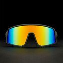 Front view of TYLER Shiny Black Rainbow – road cycling sunglasses with bold mirrored lens and sporty design.