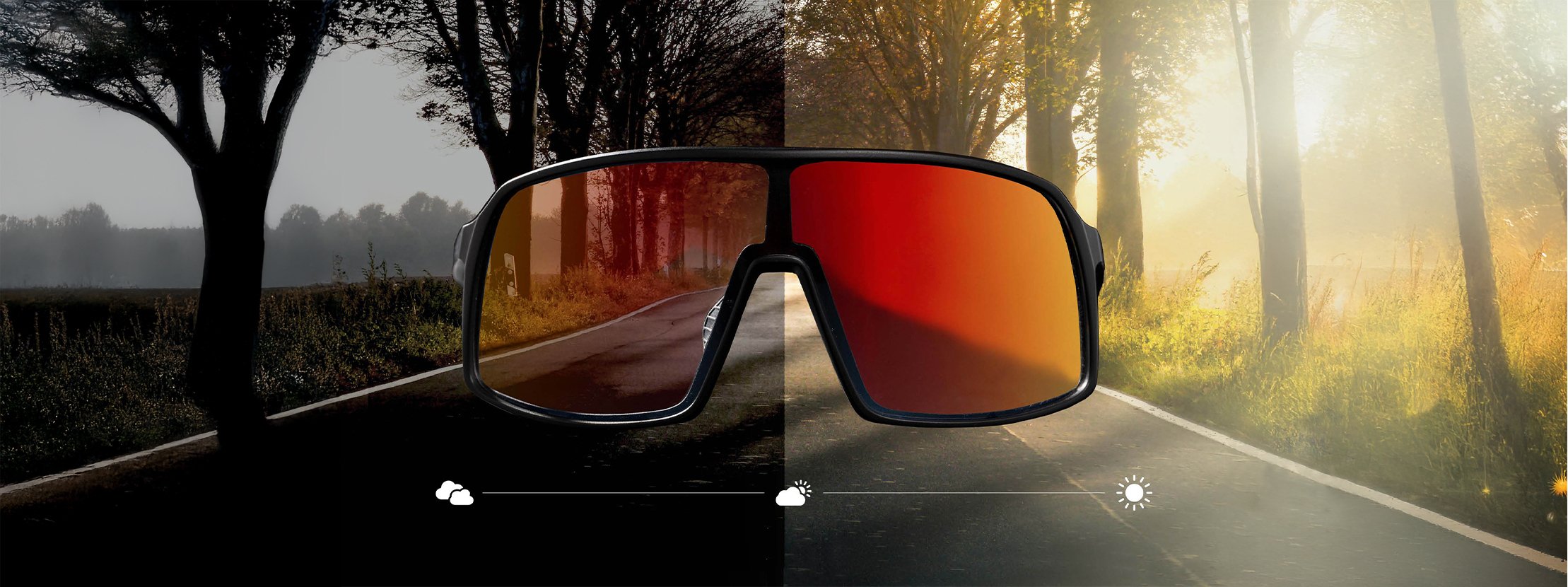 Photochromatische Sport Sonnenbrille FRED von POP EYES. Die Scheibe dunkelt bei Sonnenschein automatisch ab und hellt bei Dunkelheit auf. CAT 1 bis 3.