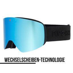 Men’s ski goggles JAMIE All Black – new ski goggles with magnetic interchangeable lens system and blue lens | POP EYES