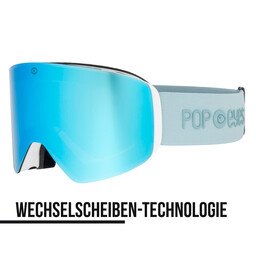 JAMIE ski goggles All Mint, half-side view, mint lens and plain strap, interchangeable lens, perfect for low visibility ski goggles. OTG | POP EYES