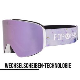 JAMIE ski goggles Pink Sparkles, half-side view, pink design, interchangeable lens, perfect for men and women | POP EYES