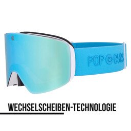 JAMIE ski goggles Dark Mint, half-side view, mint lens and plain dark turquoise strap, interchangeable lens, perfect for low visibility ski goggles | POP EYES