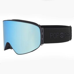 LARRY ski goggles Pure Black, blue lens, black strap, suitable for eyeglass wearers, affordable ski goggles.