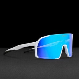 Side view of EDDY White Ocean Blue – lightweight sports sunglasses with interchangeable lenses.