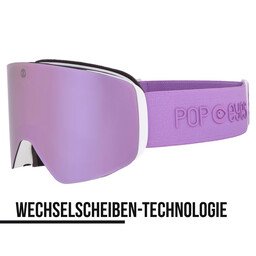 JAMIE ski goggles Soft Purple, half-side view, purple lens and plain purple strap, interchangeable lens, perfect for low visibility | POP EYES