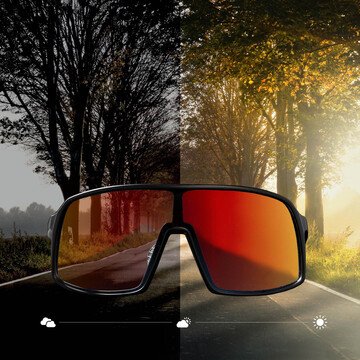 Self-tinting FRIEDA sports sunglasses Black – photochromatic:  adapts automatically to light conditions.