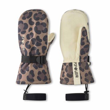 POPWEAR Skihandschuhe MARLEY Leo Brown – Fäustling mit echter Lederhandfläche, Thinsulate™ Isolierung und wasserdichter Membran