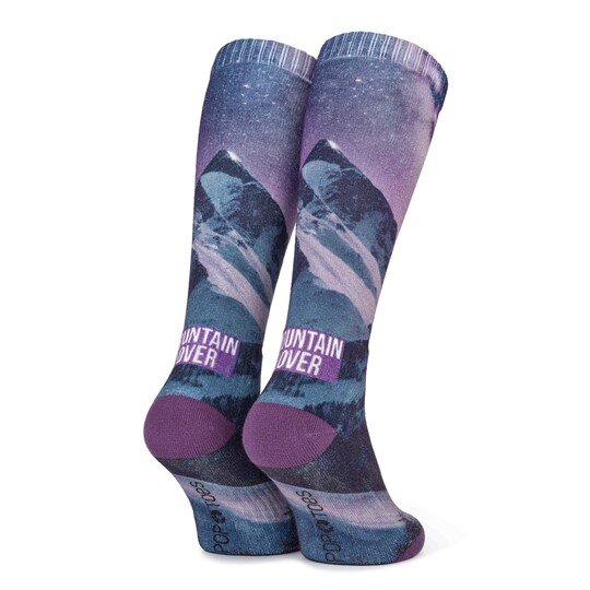 POPTOES ski socks JOHN Mountain Lover Purple – purple mountain ski socks, rear view
