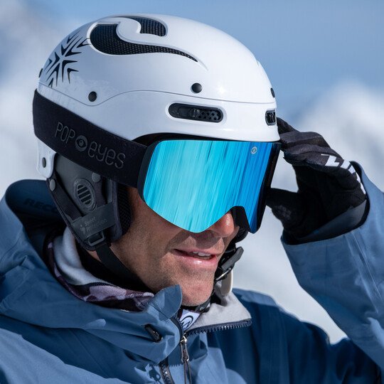 Men’s ski goggles JAMIE All Black – men’s ski goggles with blue lens and minimal design | POP EYES