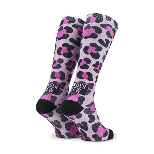 POPTOES ski socks JOHN Powder Crew Leo Pink Black – leopard print ski socks with soft cotton for warm feet