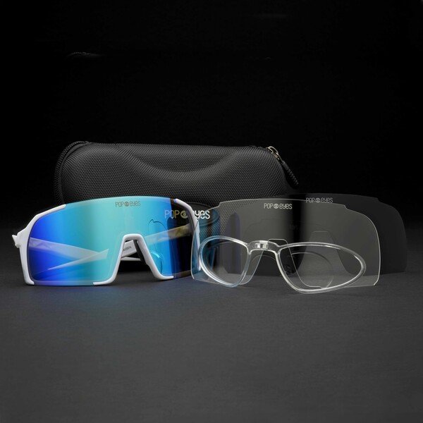 EDDY White Ocean Blue Set: selbsttönende Sonnenbrille mit Klarglas, Polarisationsglas, optischem Clip & Case.